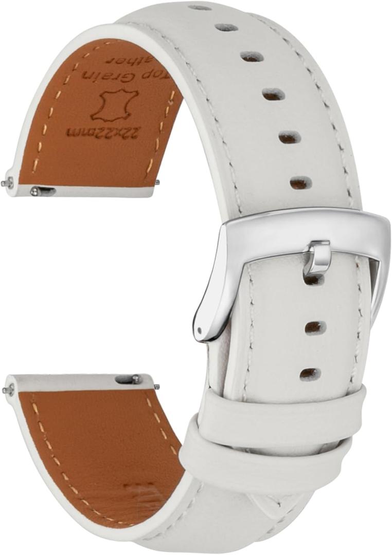Leather Watch Band Strap Quick Release, Soft Padded Top Grain Nappa Leather Wrist band for Men Women, Choice of Width 18mm 19mm 20mm 21mm 22mm Replacement band for Watch & Smartwatch