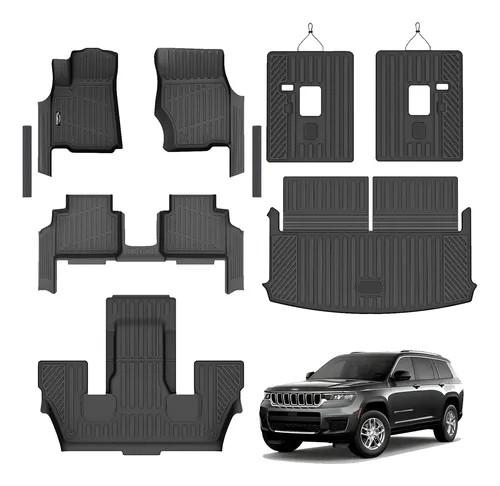 Floor Mats Custom for Grand Cherokee L 2021-2025 2026 Captain Chair(Only for 6-Seater w/o 2nd Row Armrest) TPE All Weather Cargo Liner with Backrest Mat & Door Sill Guards Accessories, Black
