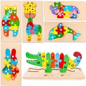 LovesTown Animal Wooden Puzzle for Toddlers, Learning Jigsaw Alphabet and Number Blocks Educational Toy LovesTown Animal Wooden Puzzle for Toddlers, Learning Jigsaw Alphabet and Number Blocks Educational Toy