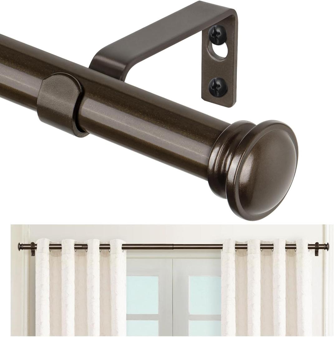 TONIAL Curtain Rod 32 to 115 Inch(2.6-9.6ft), Telescoping Splicing 3/4 Drapery Rods for Windows 83 to 110 Inch(6.9-9.1ft), Decorative Single Rod with Small Cap Finial, Bronze