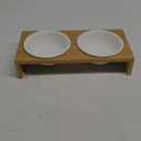 PiuPet Cat Bowl 8.5 fl oz with Rack, Set of 2 Bowls for Cats and Small Dogs, White Ceramic Cat Bowls for Easy Cleaning with Stylish and Non-Slip Bamboo Frame I Ideal Ergonomic Cat Food Bowl Set