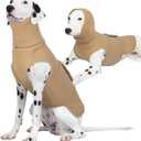 ROZKITCH Dog Anxiety Jacket Vest with Hoodie Soft Ears Cover, Warm Anxiety Jacket Shirt for Medium Dogs for Fireworks Travel Vet Visit 4th of July Holiday Christmas Khaki L (L(Back:17.7";Chest:19.7"-23.6"))