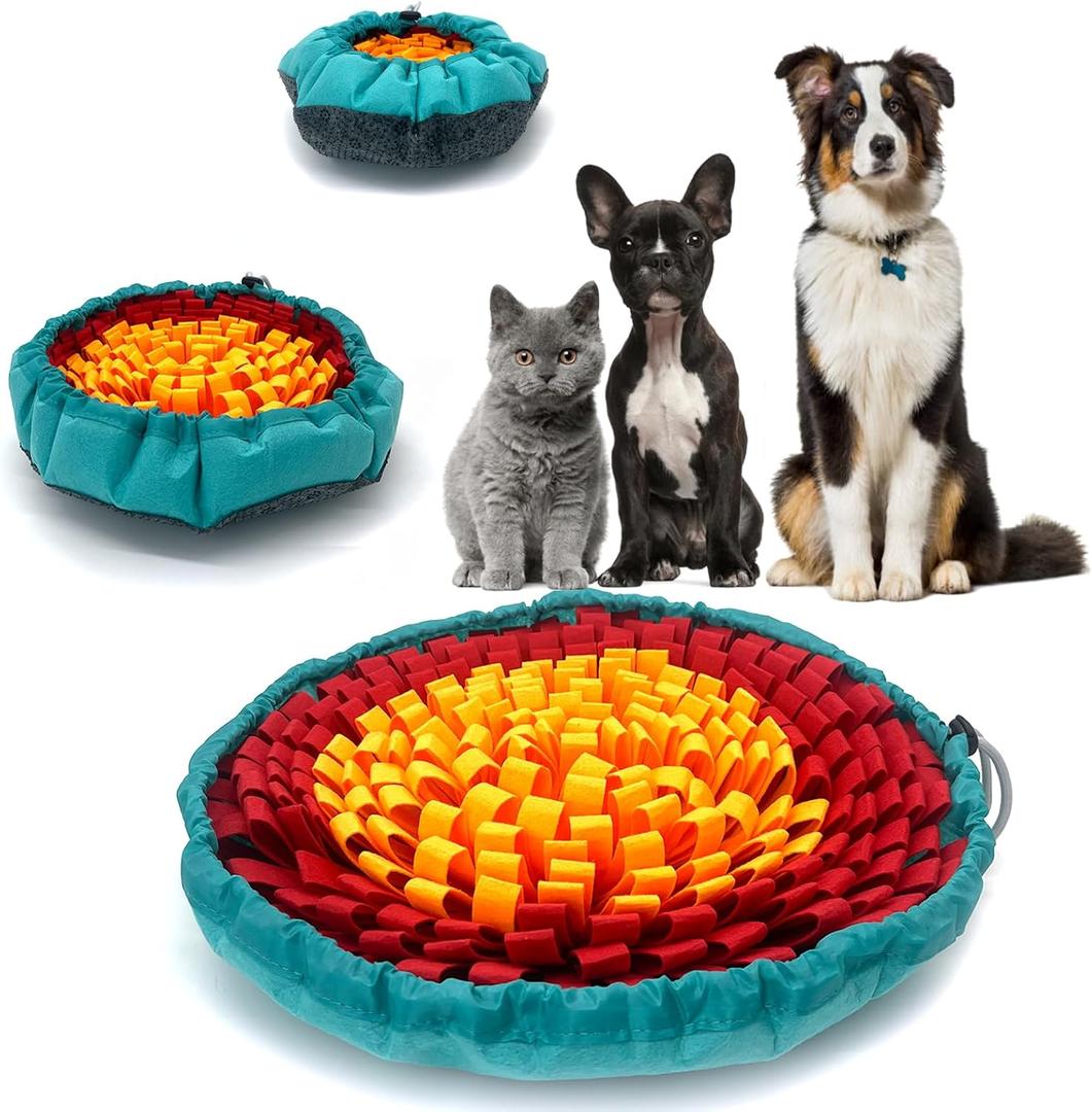 Dog Snuffle-Mat Slow-Feeder-Bowl - Simulating Grassland for Boredom, Encourages Natural Foraging Skills for Pet, Treat Indoor Outdoor Stress Relief Tricolor
