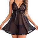 Avidlove Women's Lingerie Lace Babydoll Strap Chemise Mesh Sleepwear Outfits (Black02) S