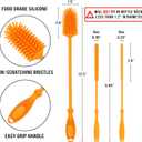 12.5" Silicone Bottle Brush & Straw Cleaner Brush Set | Water Bottle Cleaner for Hydro Flasks, Tumblers, Glassware, Vases and Narrow Neck Containers (Orange)