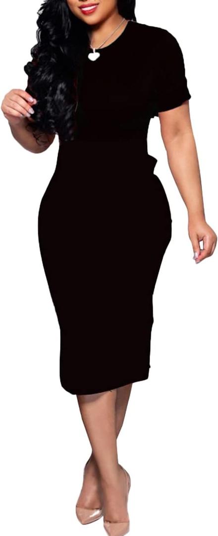 BOGURST Women Midi Bodycon Dress Work Casual Cute Floral Prints Pencil Dresses (Medium, Ab Black)