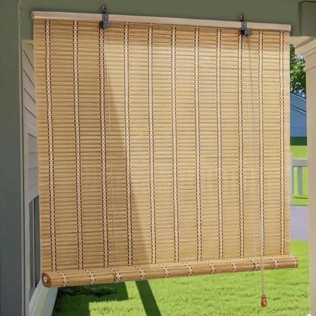 Bamboo Roller Shades Roman Shades for Window: Bamboo Blinds for Interior Windows and Outdoor Patio,Roll Up Blinds for Indoor Porch Light Filtering Sunshade,Easy to Install 38" W X 72" H