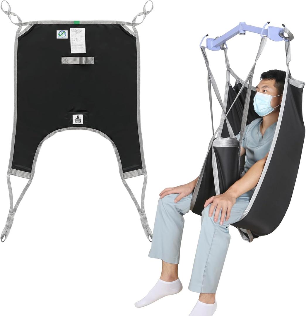 Patient Lift Divided Leg Sling with Lower Back, Lift Sling for Transfer and Positioning and Lifting, 500lb Weight Capacity (Large-Black)