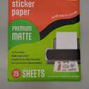 JOYEZA Premium Printable Vinyl Sticker Paper for Inkjet Printer - 25 Sheets Matte White Waterproof, Dries Quickly Vivid Colors, Holds Ink well- Tear Resistant - Inkjet & Laser Printer