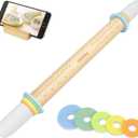 Geesta Adjustable Wood Rolling Pin with 5 Thickness Rings, Precise Dough Roller Handle Press Design with Measurement Guide for Baking Fondant, Pie Crust, Cookie, Pastry - Baking Essential