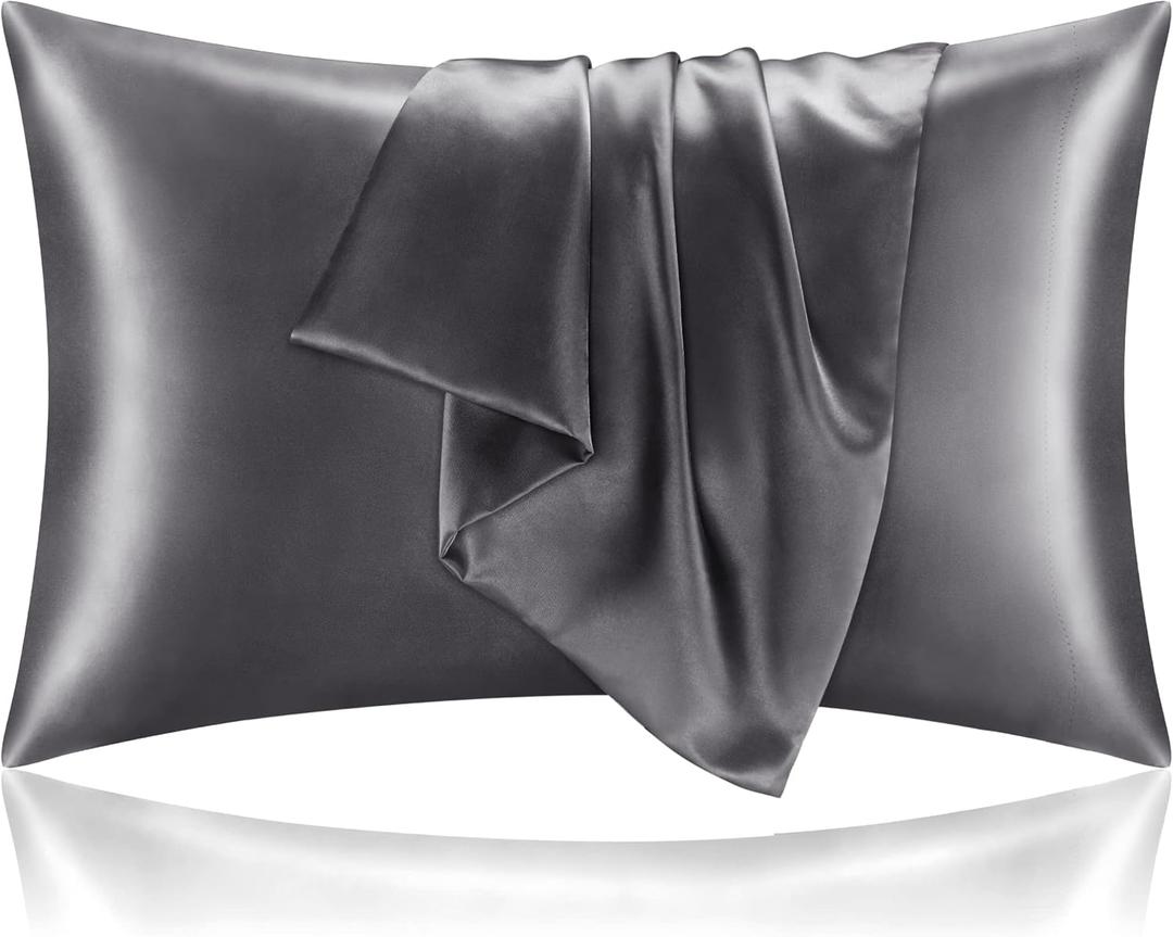 BEDELITE Satin Pillowcase for Hair and Skin, Super Soft and Cooling Similar to Silk Pillow Cases 2 Pack with Envelope Closure, Gift for Women Men(20"x26" Standard Size, Dark Grey)