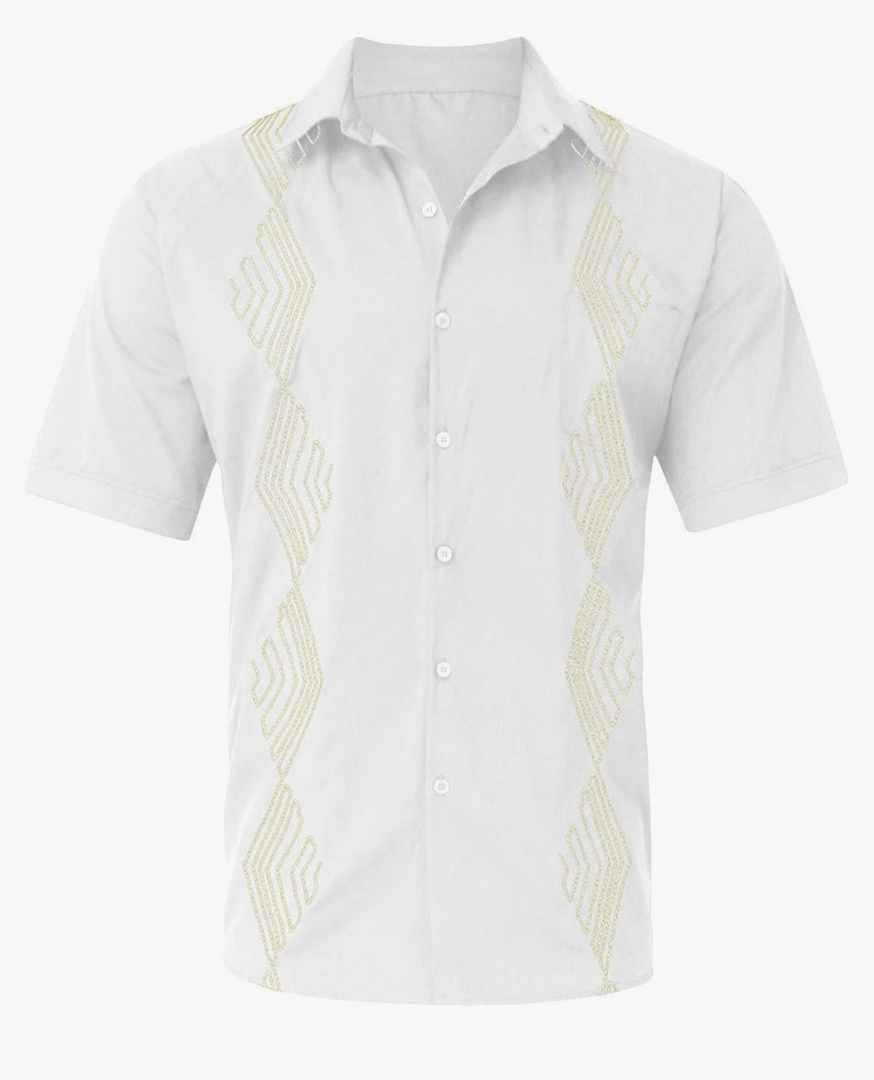 Ymosrh Men's Short Sleeve Button Down Shirts Lapel Short Sleeved Shirt Beach Casual Embroidered Top Shirts for Men, M