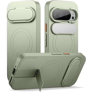 SURITCH for Google Pixel 9 Pro XL Phone Case, Compatible with MagSafe, Protective Cover with Camera Cover & Adjustable Metal Kickstand for Pixel 9 Pro XL Sage Green