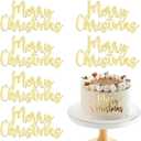 6Pcs Mirror Gold Acrylic Merry Christmas Cake Toppers and Decorations Kit for Christmas Party Holiday Baking Ideal for Family Celebration