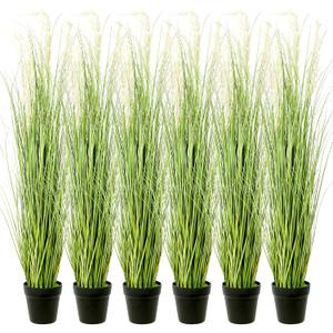 6 Pack 4 ft Tall Artificial Grass Plant Fake Pampas Grass in Pot Large Faux Floor Plants Potted Artificial Greenery for Indoor Outdoor Garden Home Bathroom Office Room Housewarming Wedding Decoration