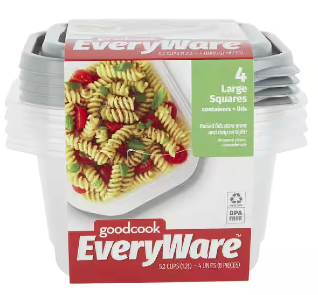 GoodCook EveryWare Extra Large Square Food Storage Container, 4 Pack, BPA Free