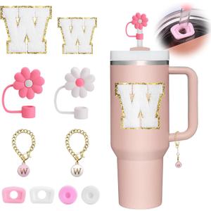 Mity rain Set for Stanley: 10pcs Cup Accessories, Straw Cover Cap, Spill Proof Stopper, Letter Charm, Style W, 30 oz