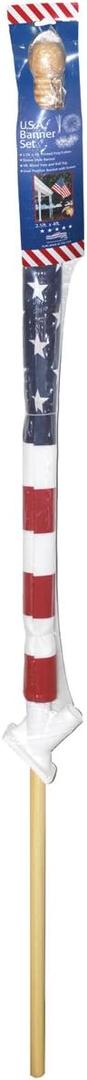 Poly Cotton US Flag Banner W/1 Piece 5 Foot Wood Pole 2.5ftx4ft