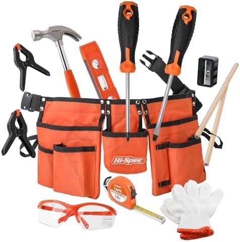 Hi-Spec 7pc Orange Kids Tool Kit Set & Child Size Tool Belt. Real Kit for DIY Building, Woodwork & Construction Learning for Kids