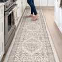 DEXI Kitchen Floor Mats Cushioned Anti Fatigue Runner Rug, 23x107 Long | Beige/White Soft Comfort Memory Foam, Easy Care, Waterproof, Standing Padded for Front Sink Laundry Office Farmhouse