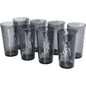 BPA-Free Plastic Tumblers 8 Pack (8x22oz) | Reusable Dishwasher Safe | Stackable Shatterproof Cups | Plastic Drinkware & Drinking Tumblers for Restaurant, Home, Party (Gray)