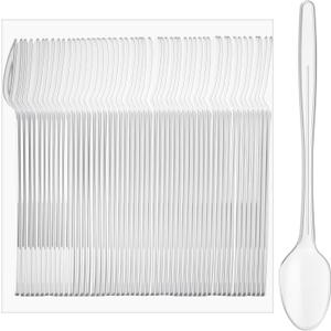 Potchen 100 Pcs Extra Long Spoons for Ice Cream Floats Plastic Sundae Spoons Bulk 8 Inch Long Handle Spoon Heavy Duty for Ice Cream Milkshakes Tea Cocktails Root Beer Float and Tall Beverages (Clear)