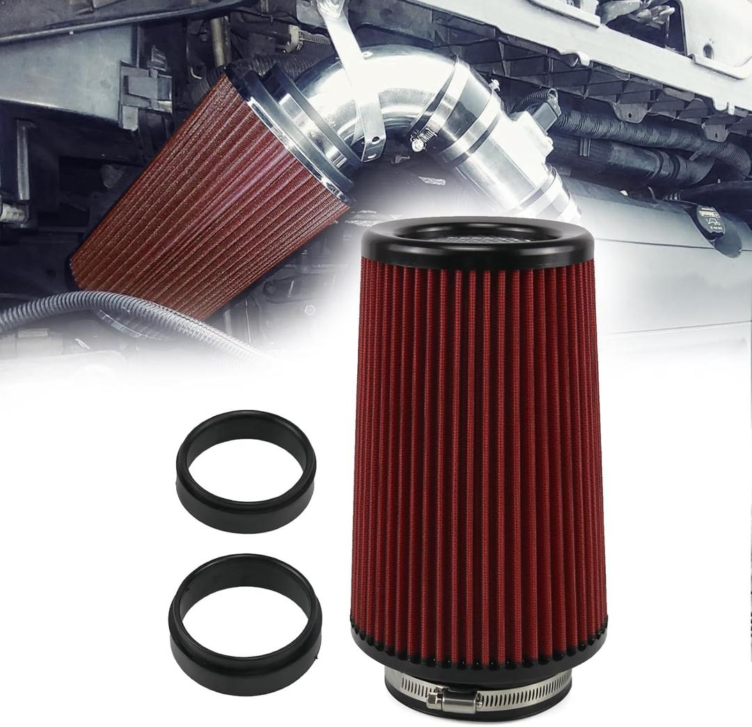 RYANSTAR Universal Clamp-On Air Filter Three Different Size 76MM 89MM 102MM High Flow Round Tapered Cone Closed-Top Cool Air Filter Cleaner Compatible with car and Motorcycle Red