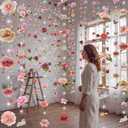 Suncalla 6 Pack 35.4ft LED Fake Flower Garland with Lights Hanging Wildflower Floral Vine for Wedding Backdrop Bridal Shower Birthday Baby Shower Party Decoration Batteries Included(Fresh,Pink)