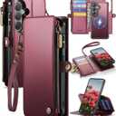 for Samsung Galaxy S26 Wallet Case Magnetic [Compatible with Magsafe] [RFID Blocking Card Holder] [Zipper] [Strap] Detachable Drop-Proof Protective Phone Cases for Galaxy S26-6.3", Burgundy