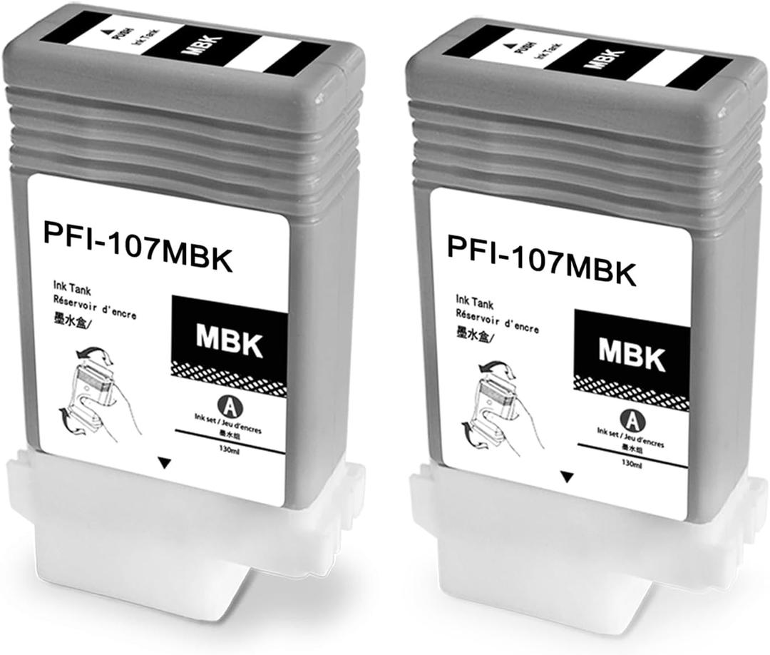 PFI-107MBK Ink Cartridge 6704B001AA PFI 107 Ink Tank Compatible for Canon imagePROGRAF iPF670 iPF680 iPF685 iPF770 iPF780 iPF785 (2-Pack, Matte Black)