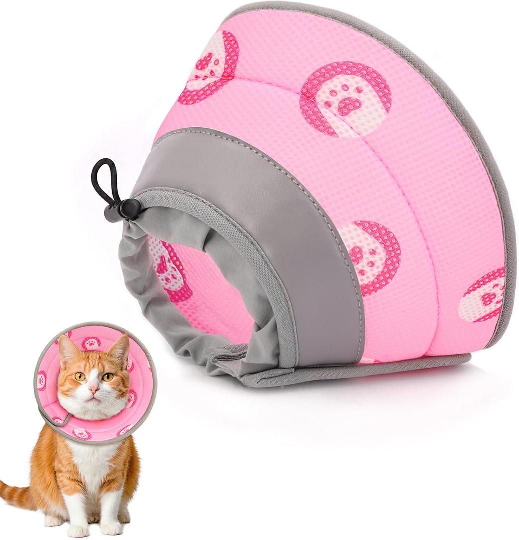 Cat Cone Collar Soft Elizabethan Collar for Surgery Recovery - Adjustable for Small and Large Cats Kittens to Stop Licking, Pink, M (Neck 7"-9")