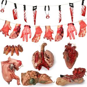 Halloween Blood Props Fake Scary Severed Hand Broken Body Parts for Haunted House Halloween Vampire Zombie Party Decorations Supplies (6pcs Body Parts)