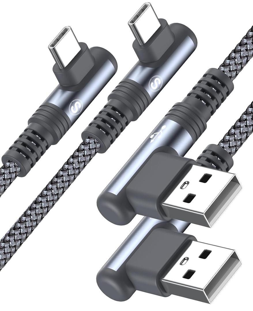 Sweguard iPhone 17 Charger USB to Type C Cable 90 Degree [2-Pack,10FT] Fast Charging Cord for iPhone 17 16 15 Pro Max Plus Samsung Galaxy S26 S25 S24 S23 S22 S21 S20 A54 A15 Note Flip LG Pixel Moto (Grey)