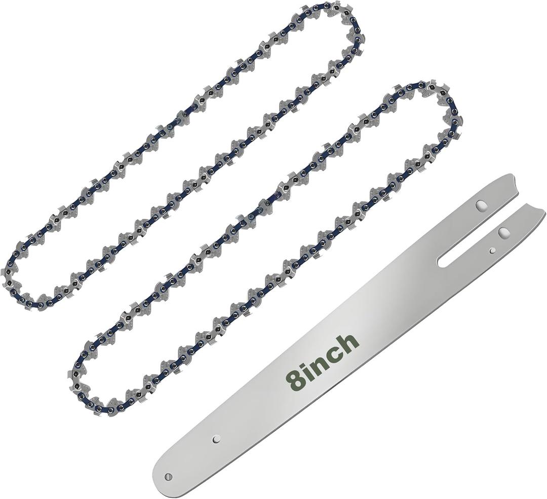 8 Inch Chainsaw Chain Replacement- 2 Chains and 1 Guide Bar for 8 Inch Mini Chainsaw with 45 Drive Links, Compatible with Cordless Electric Battery Powered Handheld Chainsaws