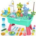 Kitchen Play Sink Toys with Running Water for Kid,4-in-1 Electric Water Table Toy with Animals, Food, Tableware Accessories,Color Changing Pretend Role Birthday Toy for Boy and Girl (Blue)