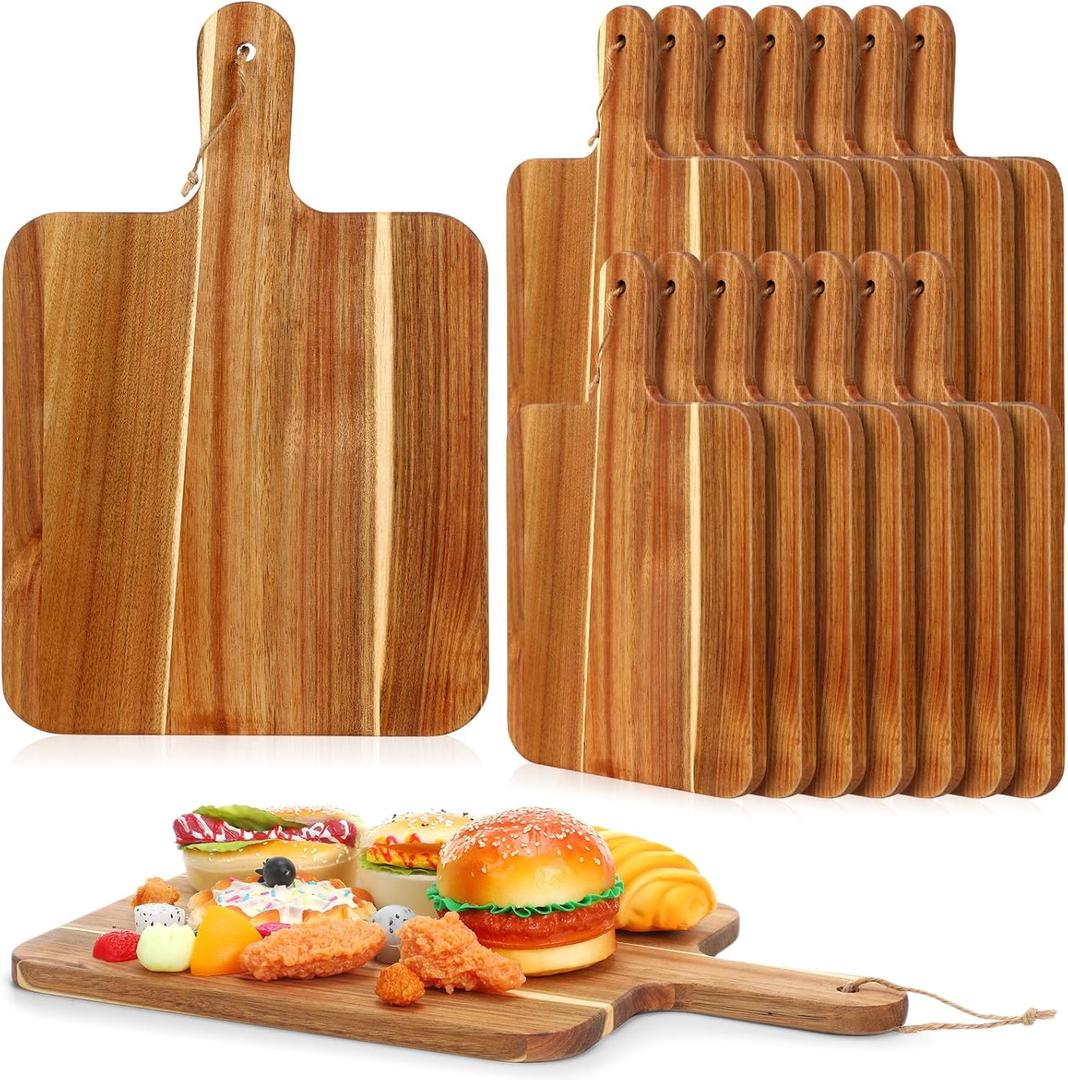 Geetery 16 Pcs Acacia Wood Cutting Board Bulk Kitchen Wooden Chopping Boards with Handle Serving Tray Charcuterie for Pizza, Bread, Cheese, Fruit, Vegetables Housewarming Gift(18 x 12 Inch)