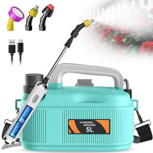 Sprayers in Lawn and Garden - 1.35 Gallon Battery Powered Sprayer with Pump, Telescopic Wand,Water Hose Nozzle - Portable Yard Sprayer for Weed Control, Fertilizing, Watering (Sky-Green)