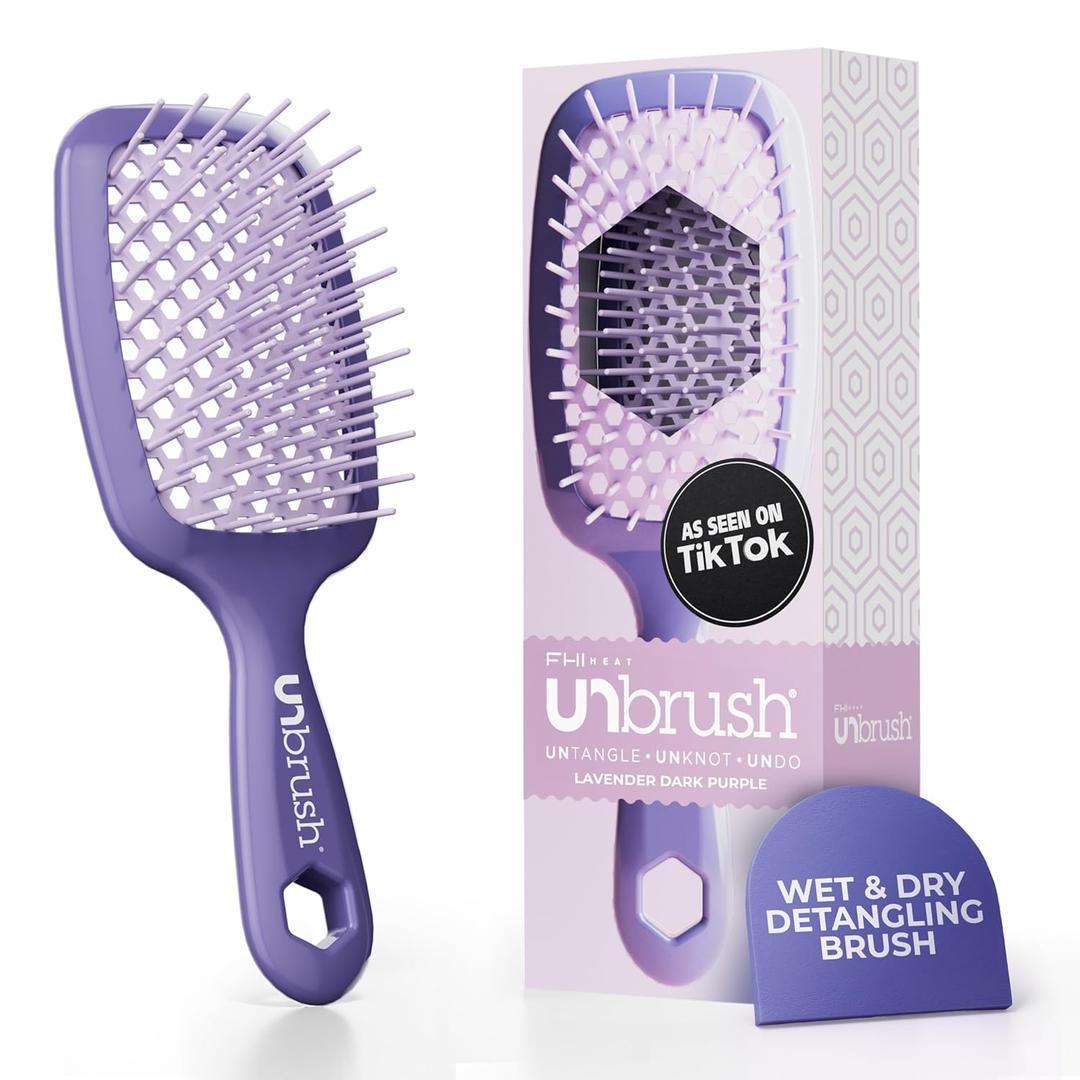 FHI Heat UNbrush Detangling Brush for Pain-Free Brushing on All Wet or Dry Hair Types  Durable DuoFlex Anti-Static Bristles, Lightweight Handle, Vented Hair Brush (1 Count (Pack of 1), Lavender Dark Purple)