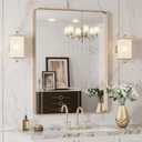 LOAAO 24X32 Gold Bathroom Mirror, Rounded Rectangle Gold Frame Mirror, Brushed Gold Bathroom Vanity Mirror Wall-Mounted, Anti-Rust, Hangs Horizontally or Vertically