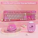 SkyGive Wireless Keyboard and Mouse Combo, Ergonomic Full Size Typewriter Retro Round Keycaps Keyboard, Compatible with Windows, PC, Perfer for Home and Office Keyboards Red