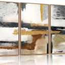 Celestdeco Modern Abstract Framed Canvas Wall Art Set, Neutral Textured Wall Decor, Boho Minimalist Gold and Gray Wall Painting for Living Room, Bedroom, Dining Room, Office - 16" x24" x3