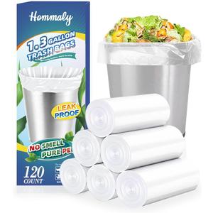1.3 Gallon 120 pcs (1.2-1.3 Gal) Small Clear Trash Bags, Strong 1.2 Gallon 1.3 Gallon Garbage Bags, Bathroom Trash Can Bin Liners,Mini Bags Waste Basket Liner,Fit 5-6 Liter, 1-1.3 Gal (1.3C120)