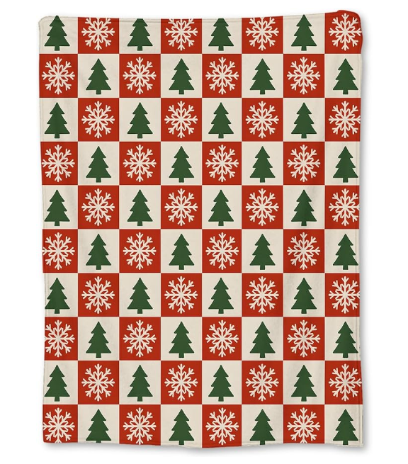 Christmas Tree Pattern Blanket, Soft Lightweight Flannel Red Green Checkered Throw Blanket for Couch, Bed, Travel & Decor, Cozy Warm Fuzzy Blankets for Adults Women Girls 50×40 in