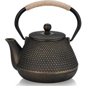 Cast Iron Teapot, 32 oz (950 ml) Japanese Tetsubin Tea Pot with Infuser for Stovetop Safe, Tea Kettle with Enameled Interior for Loose Leaf Tea and Tea Bags