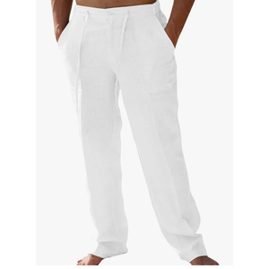 Men's Linen Pants Elastic Waist Drawstring Lightweight Casual Cotton Yoga Pants Loose Fit Summer Beach Long Trousers M