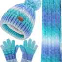 Remifa Kids Winter Hat Scarf Gloves Set, Girls Boys Toddler 8% Wool Warm Fleece Beanie Knit Neck Scarf Mittens Christmas Gift