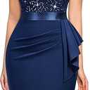 Miusol Women's Elegant Square Neck Glitter Sequin Lace Cocktail Dress (X-Large, Blue)