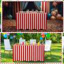 Thinkday 6ft Red and White Striped Tablecloth Stripe Table Cover Rectangle Carnival Circus Tablecloth Waterproof Reusable Table Decor 70 x 30 Inches Polyester Picnic Outdoor Holiday Party Decor