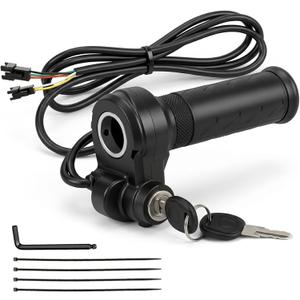 Full Twist Throttle Grip for Ebike 3 Pin,Electric Bike Throttle with Key Ignition, Universal Plug and Play Throttle for Upgrading Electric Scooter Trike Accessories Universal Voltage