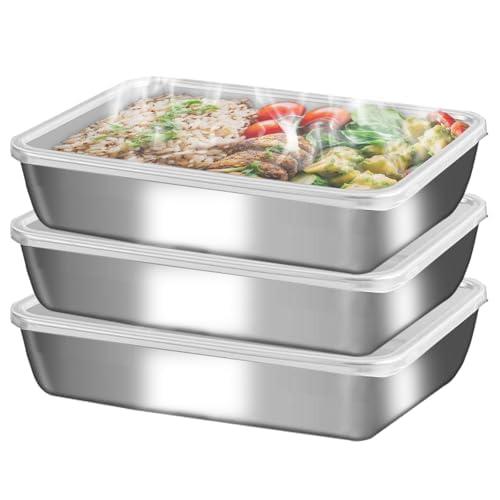 GIUOIDUO stainless steelFood Storage Containers setsstorage box with lidfreezer FrozenKitchen tray with lidOven plateSide dish plate Freezer & Dishwasher Safe, PCS 3